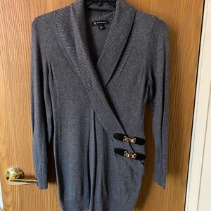 INC International Concepts Charcoal Tunic with Gold Buckle Details